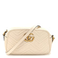 Gucci Calfskin Matelasse Small GG Marmont Chain Shoulder Bag White