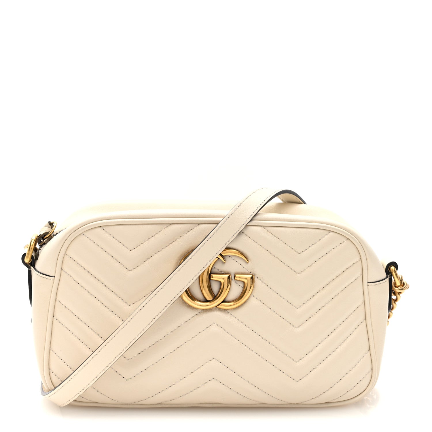 Gucci Calfskin Matelasse Small GG Marmont Chain Shoulder Bag White