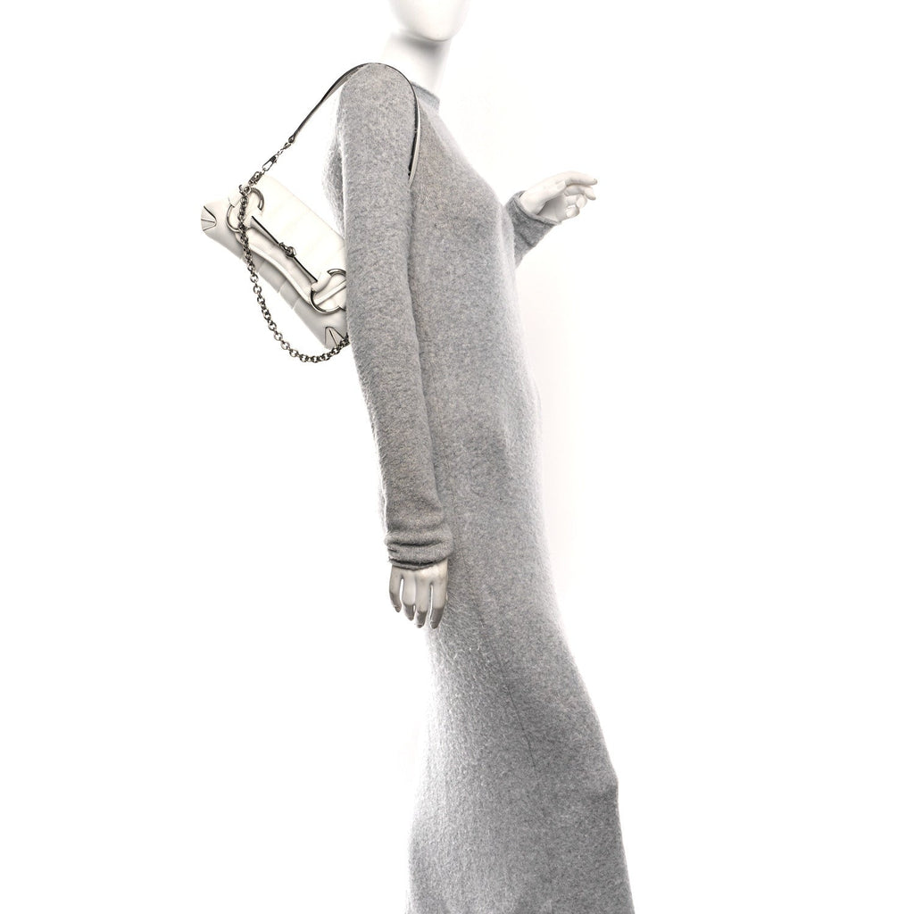 Gucci Nappa Vertical Matelasse Small Maxi Horsebit Chain Shoulder Bag Great White