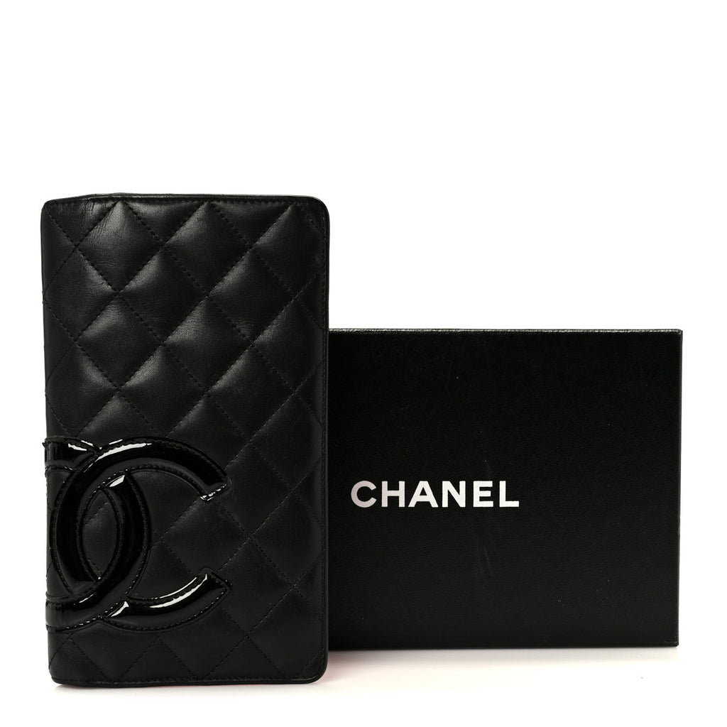 Calfskin Quilted Cambon Yen Wallet Black