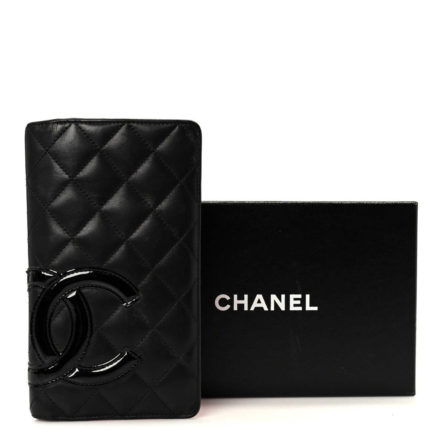 Calfskin Quilted Cambon Yen Wallet Black
