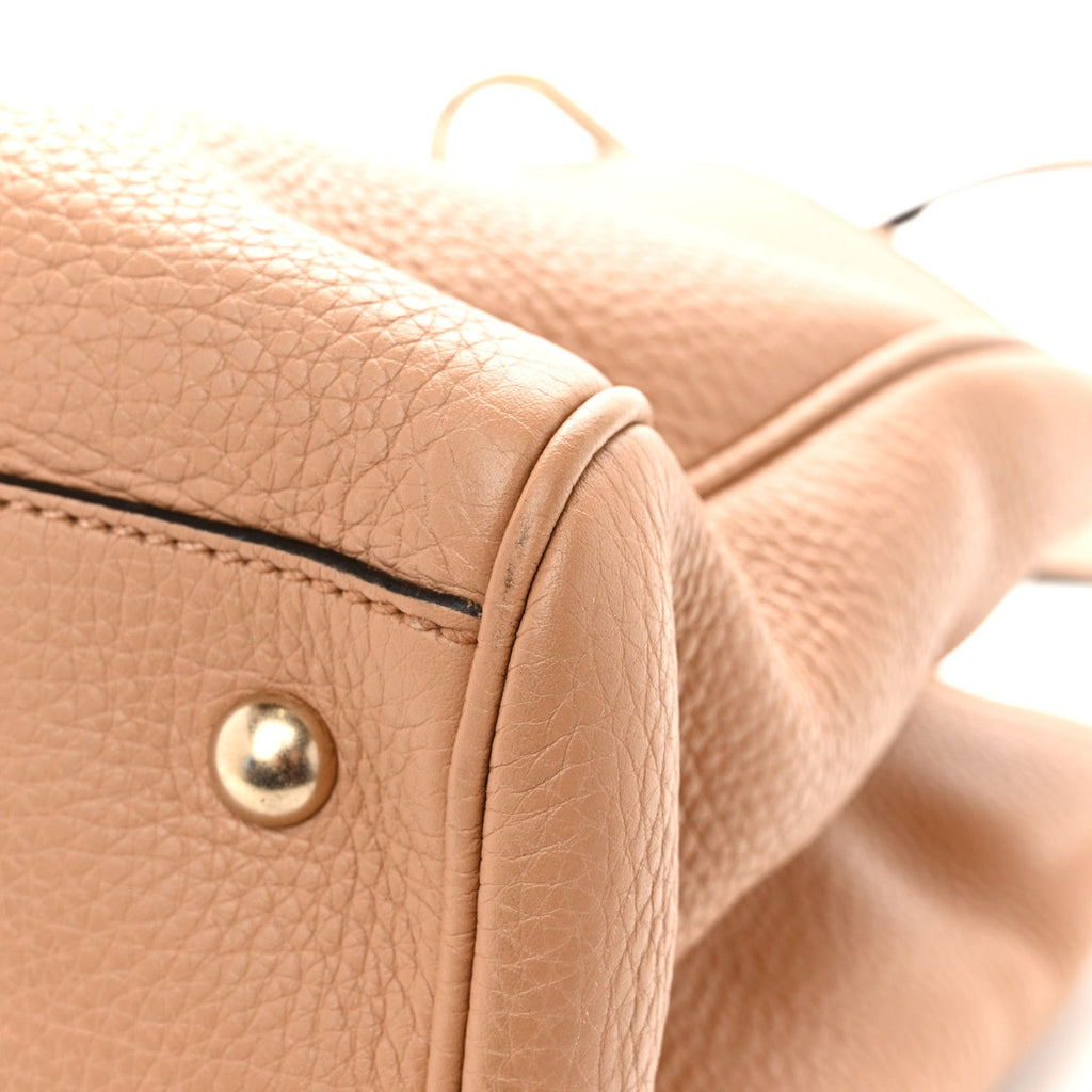Gucci Pebbled Calfskin Medium Bamboo Shopper Tote Camelia