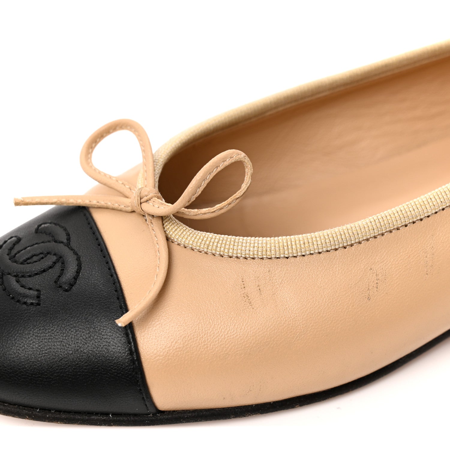 Lambskin Cap Toe CC Ballerina Flats 37 Beige Black