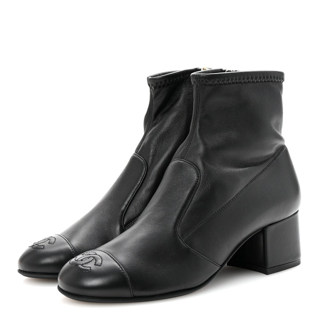 Chanel Stretch Lambskin Cap Toe CC Short Boots 35 Black