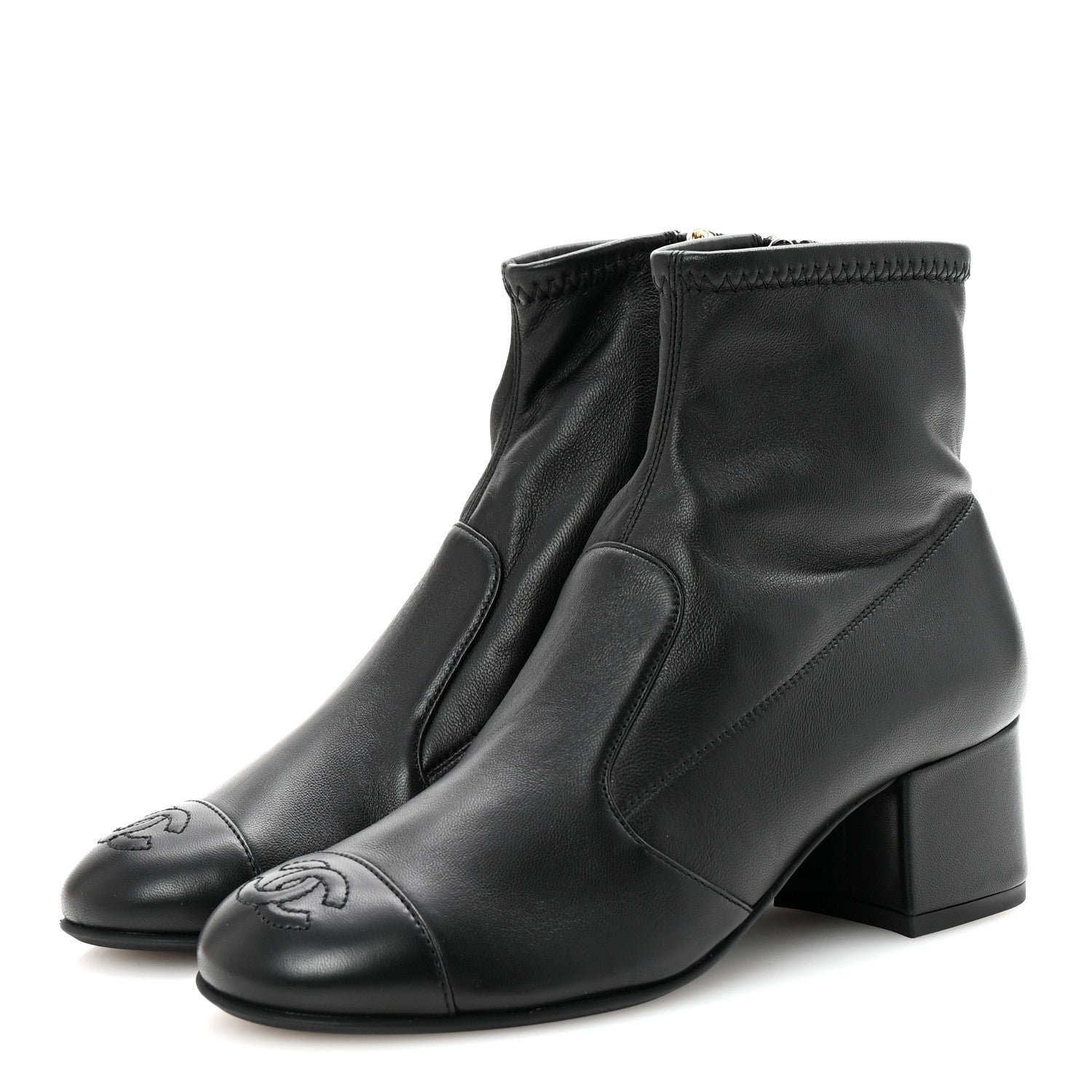 Chanel Stretch Lambskin Cap Toe CC Short Boots 35 Black