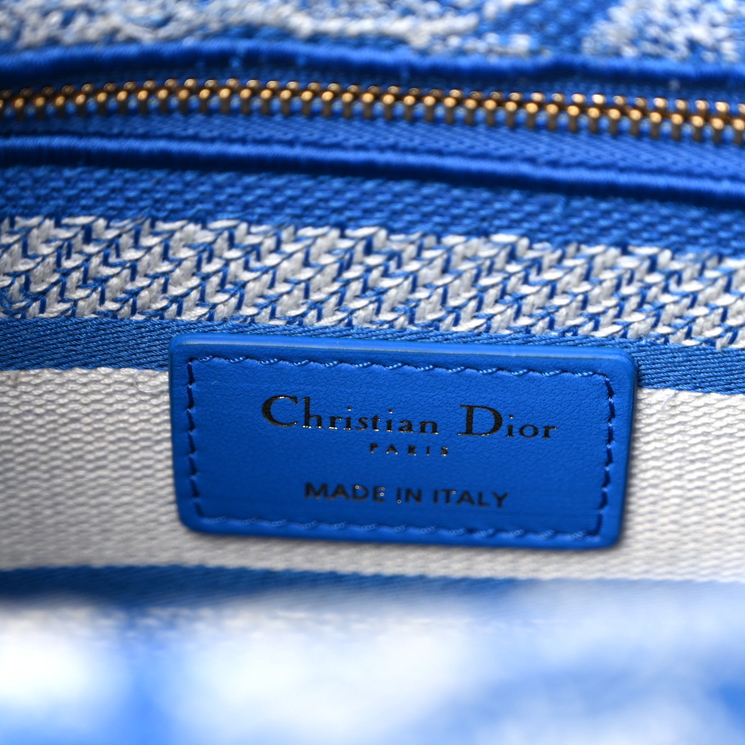 Christian Dior Canvas Toile De Jouy Reverse Embroidered Medium Lady D-Lite Fluorescent Blue