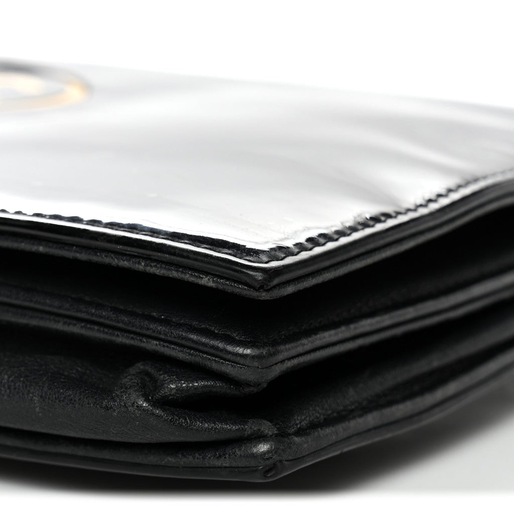 Chanel Patent CC Compact Wallet on Chain WOC Black