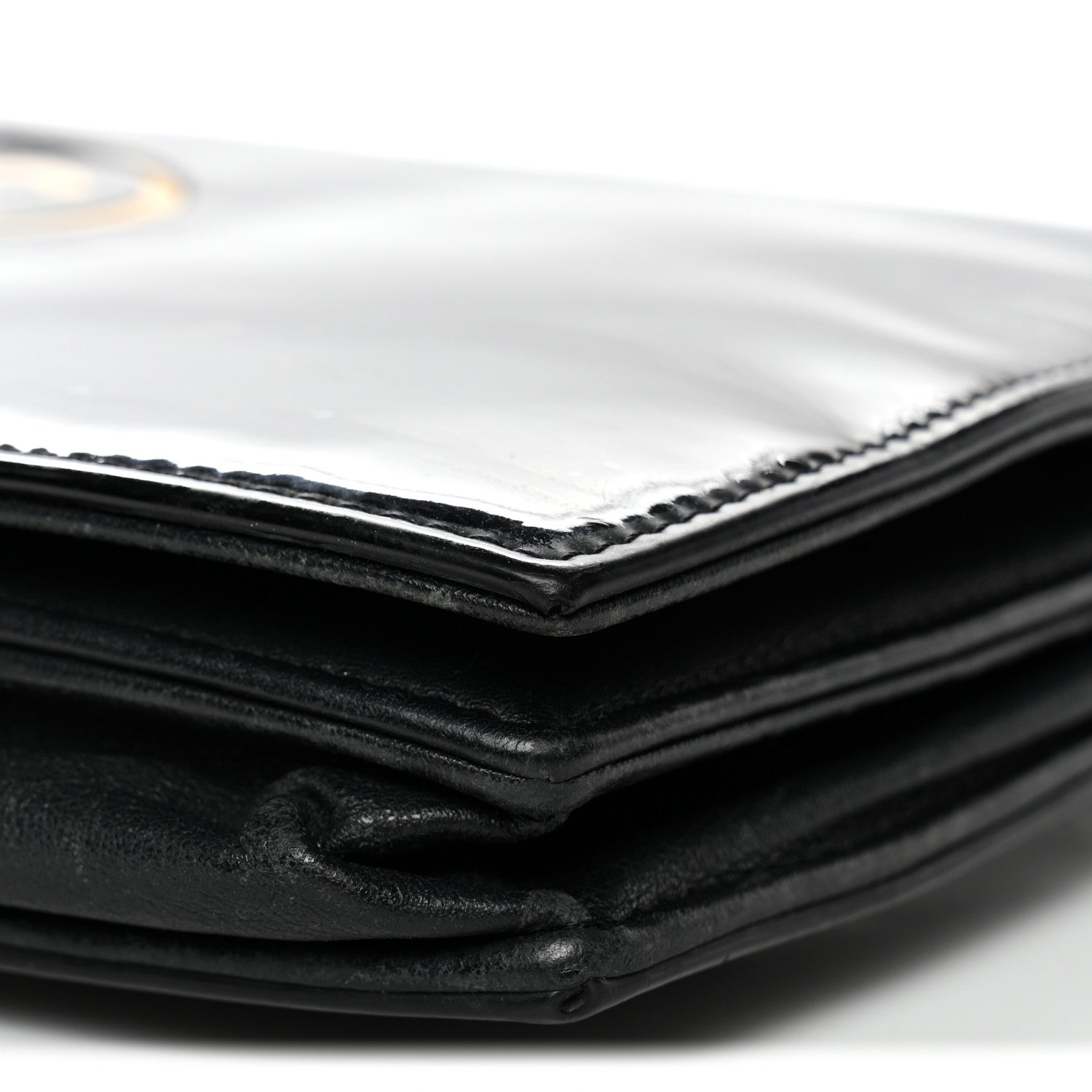 Chanel Patent CC Compact Wallet on Chain WOC Black