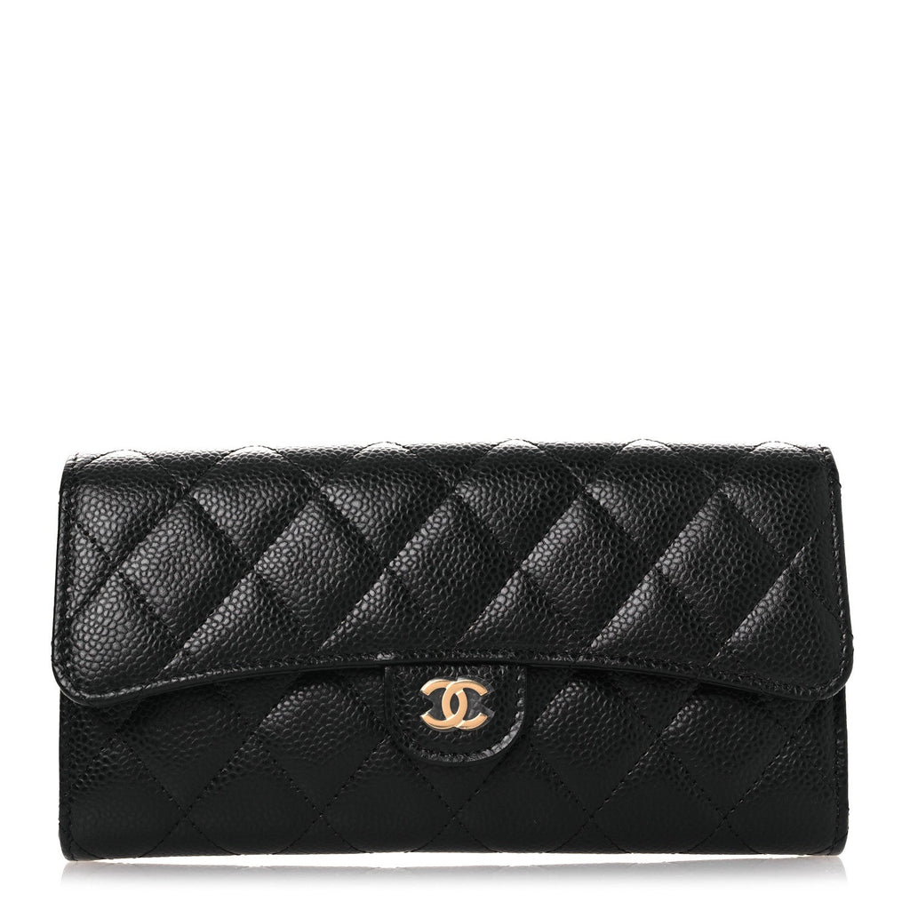 Caviar Quilted Large Gusset Flap Wallet Black