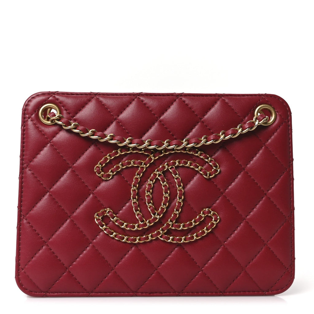 Chanel Calfskin Quilted Small CC Chain Accordion Tote Red