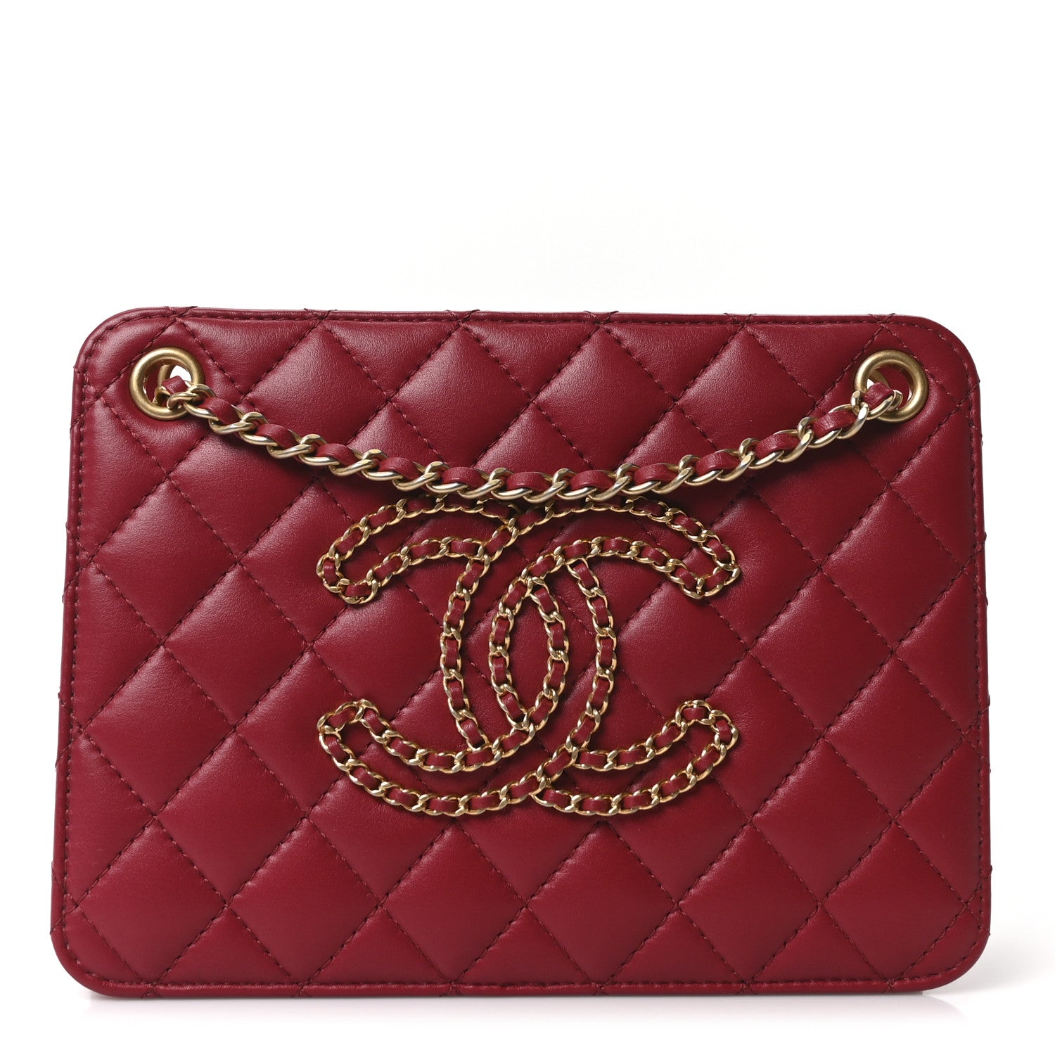 Chanel Calfskin Quilted Small CC Chain Accordion Tote Red