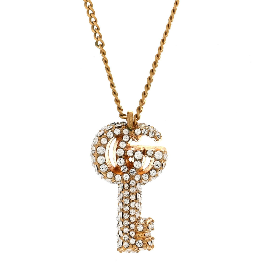 Gucci Crystal Key Pendant Necklace Gold