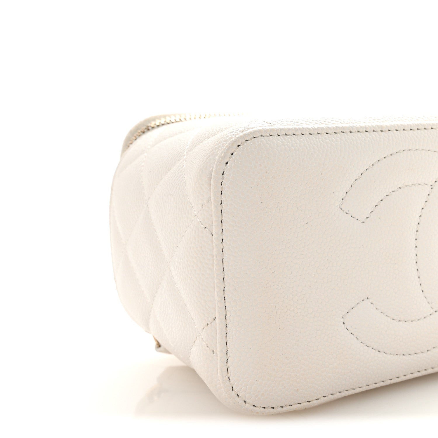 Caviar Quilted Small Vanity Case With Chain White