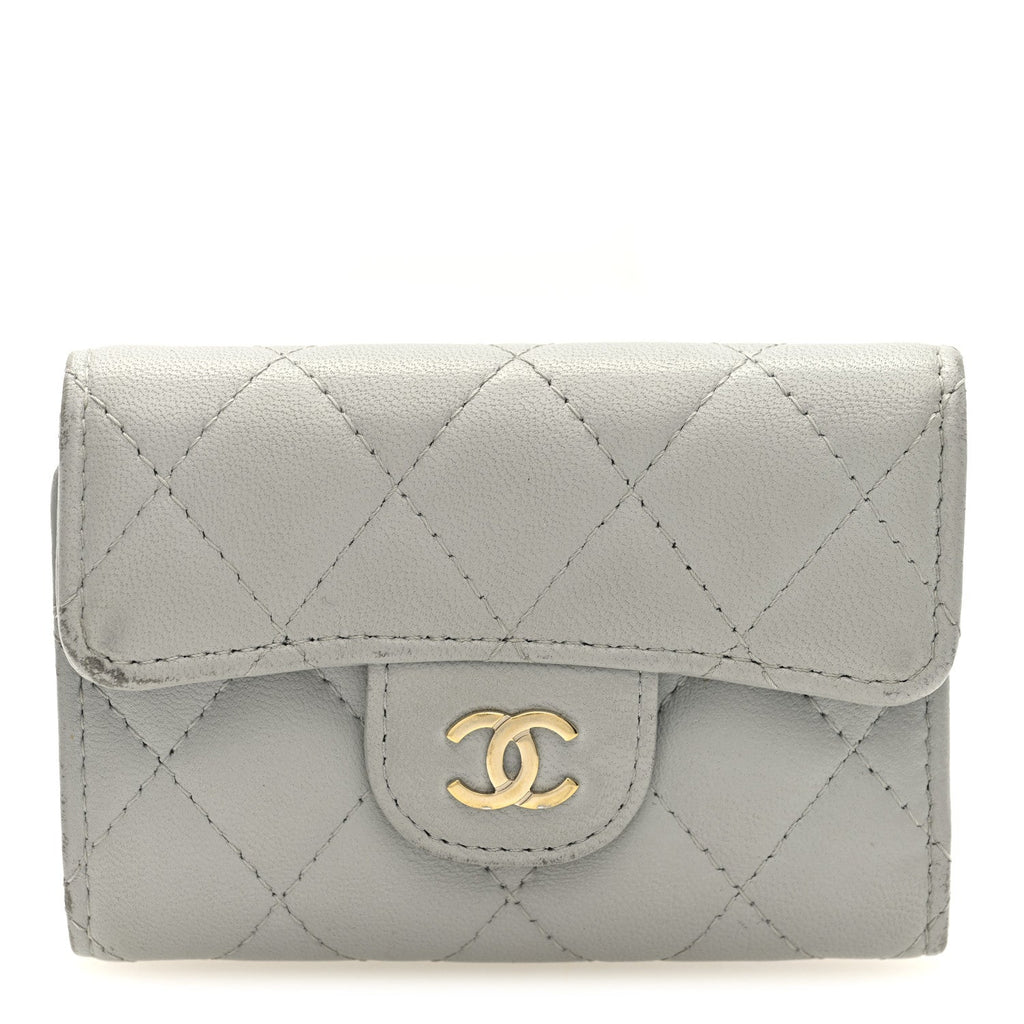 Lambskin Quilted Classic 4 Key Holder Wallet Grey