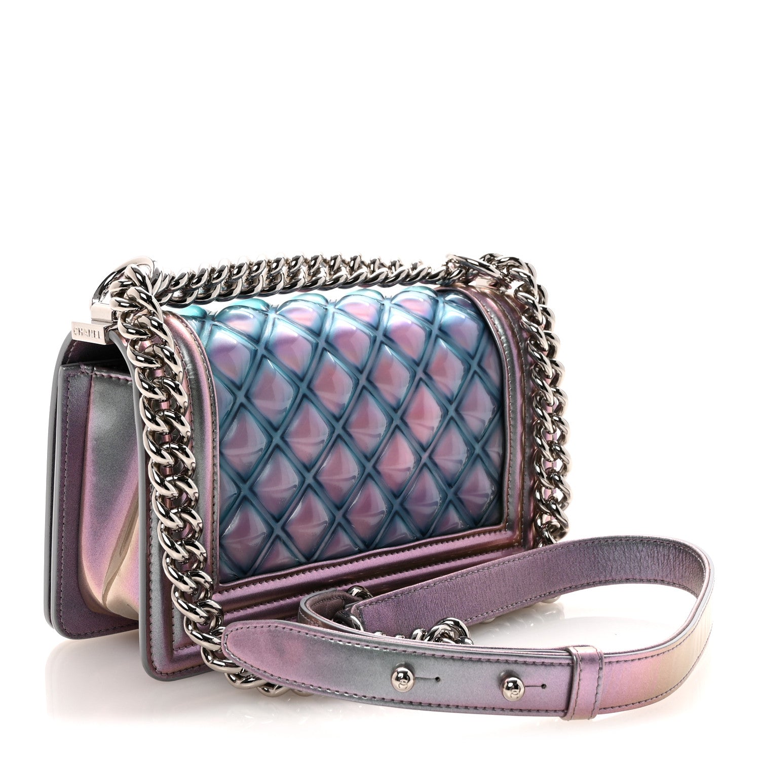 Chanel Iridescent Patent Calfskin PVC Quilted Small Boy Flap Light Purple