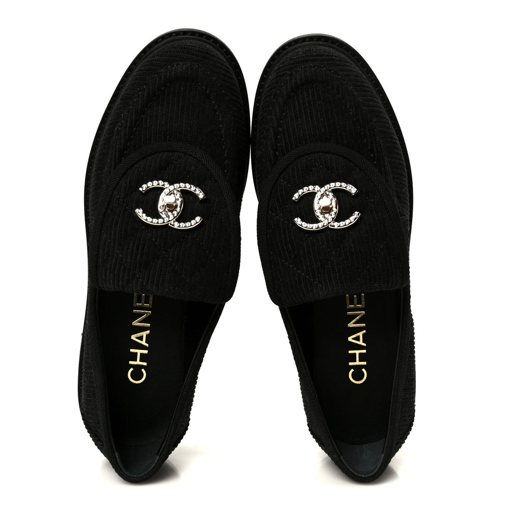Corduroy Quilted CC Turnlock Loafers 36 Black