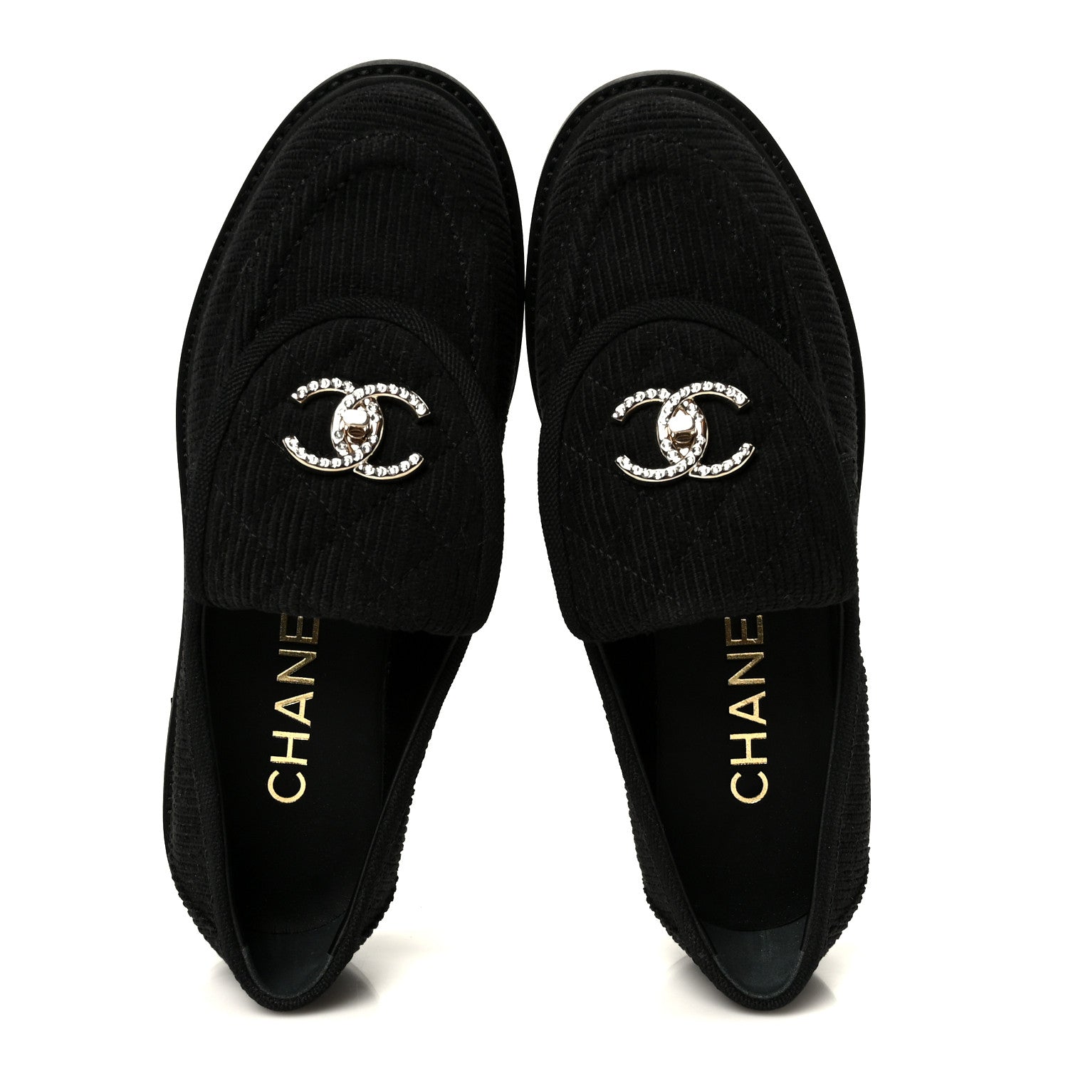 Corduroy Quilted CC Turnlock Loafers 36 Black
