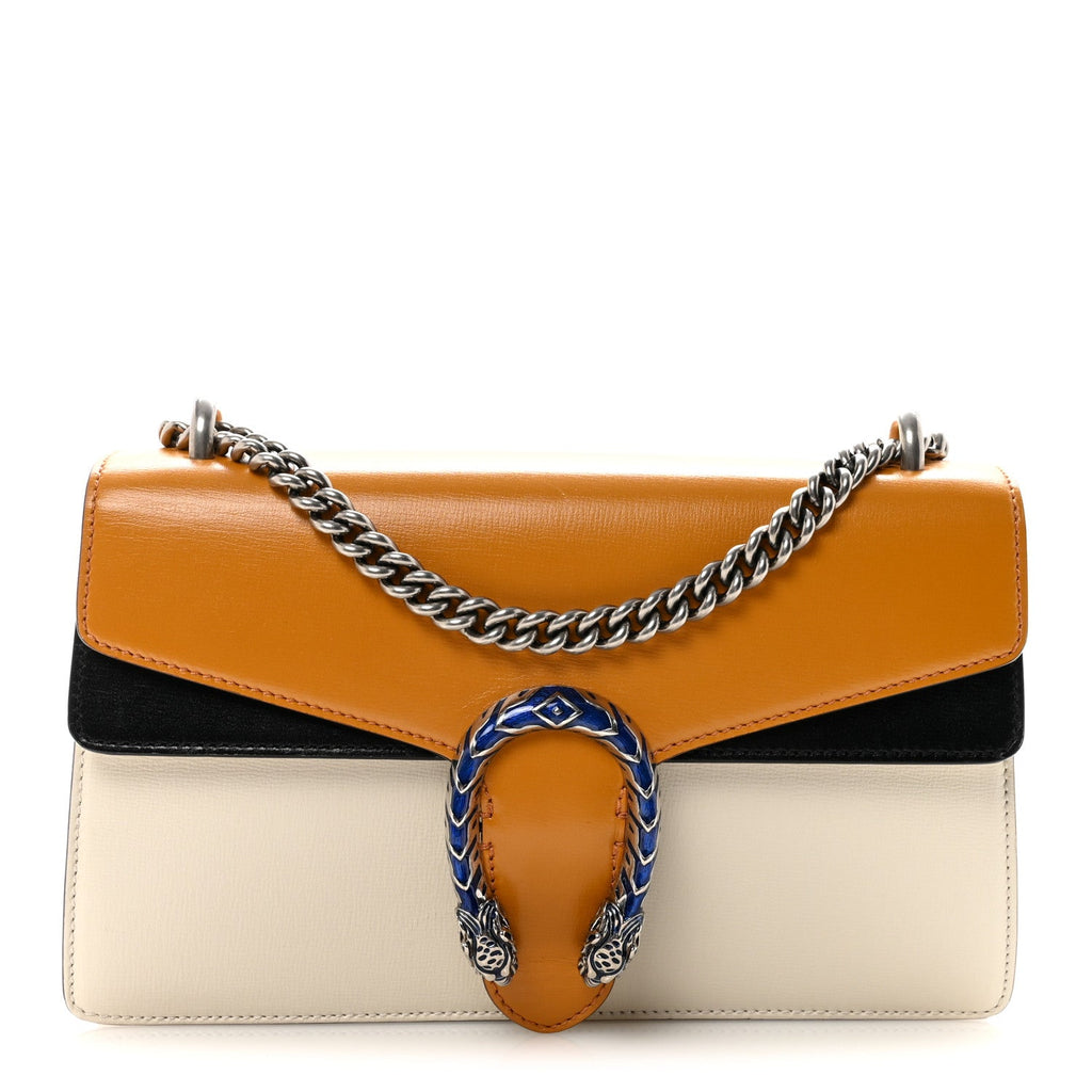 Gucci Azalea Calfskin Enamel Tri-Color Small Dionysus Shoulder Bag Mystic White Sun Oil Black Electric Blue