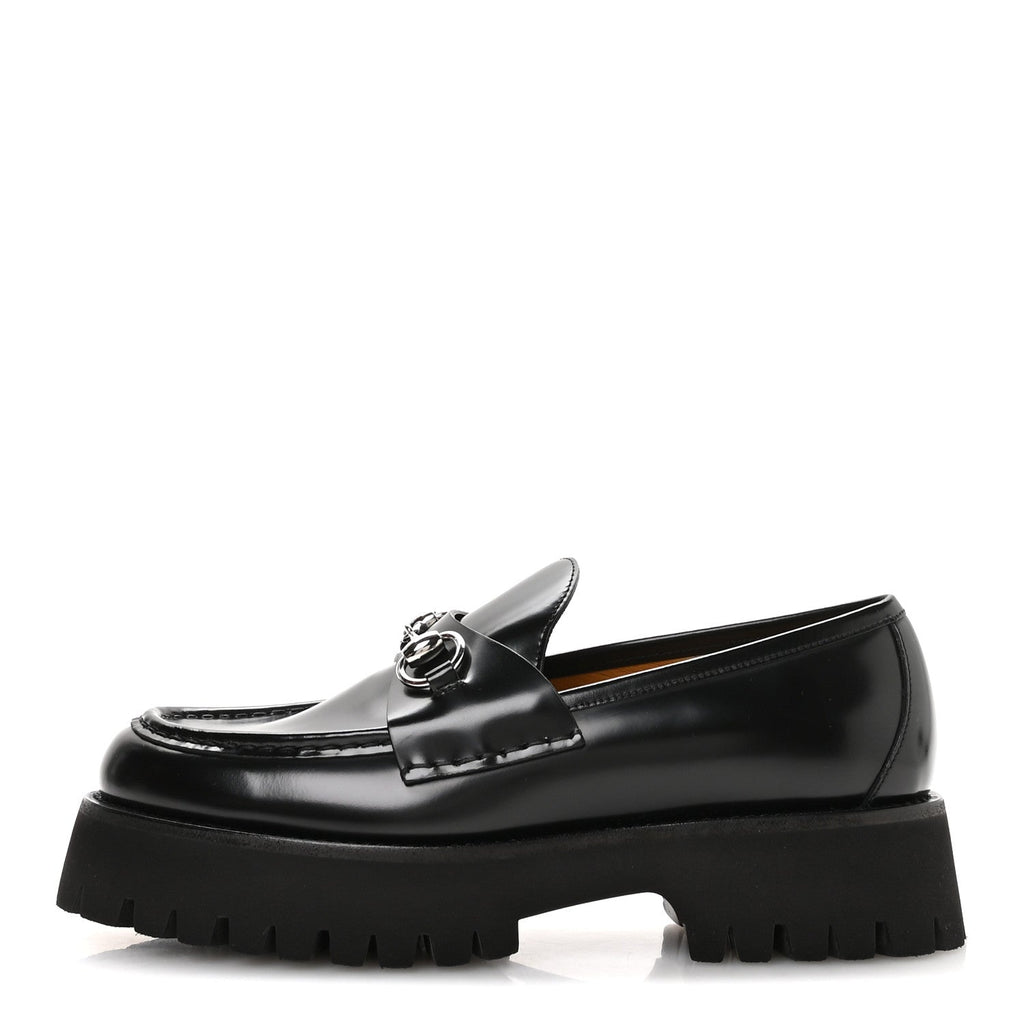 Gucci Cordovan Lux Womens Horsebit 45mm Platform Loafers 39.5 Black