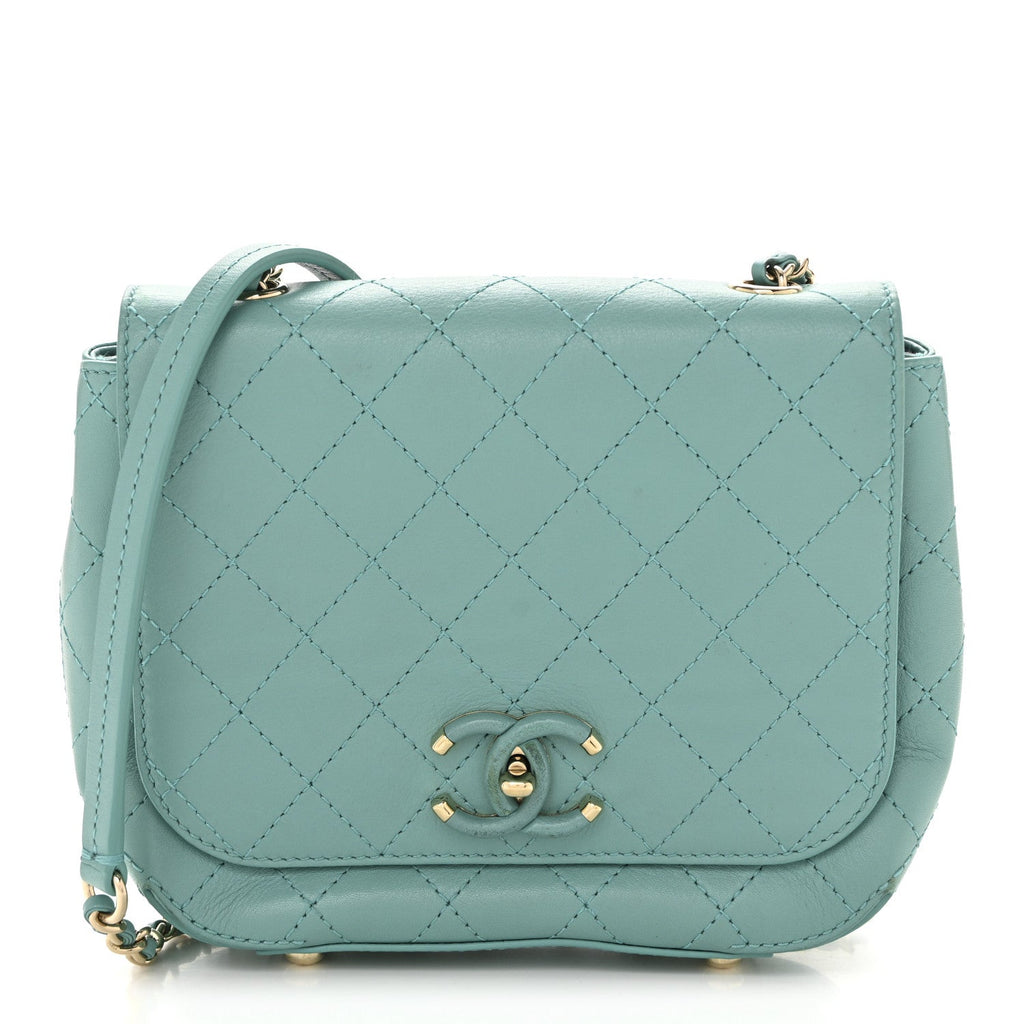 Chanel Calfskin Stitched Small Covered CC Flap Bag Green