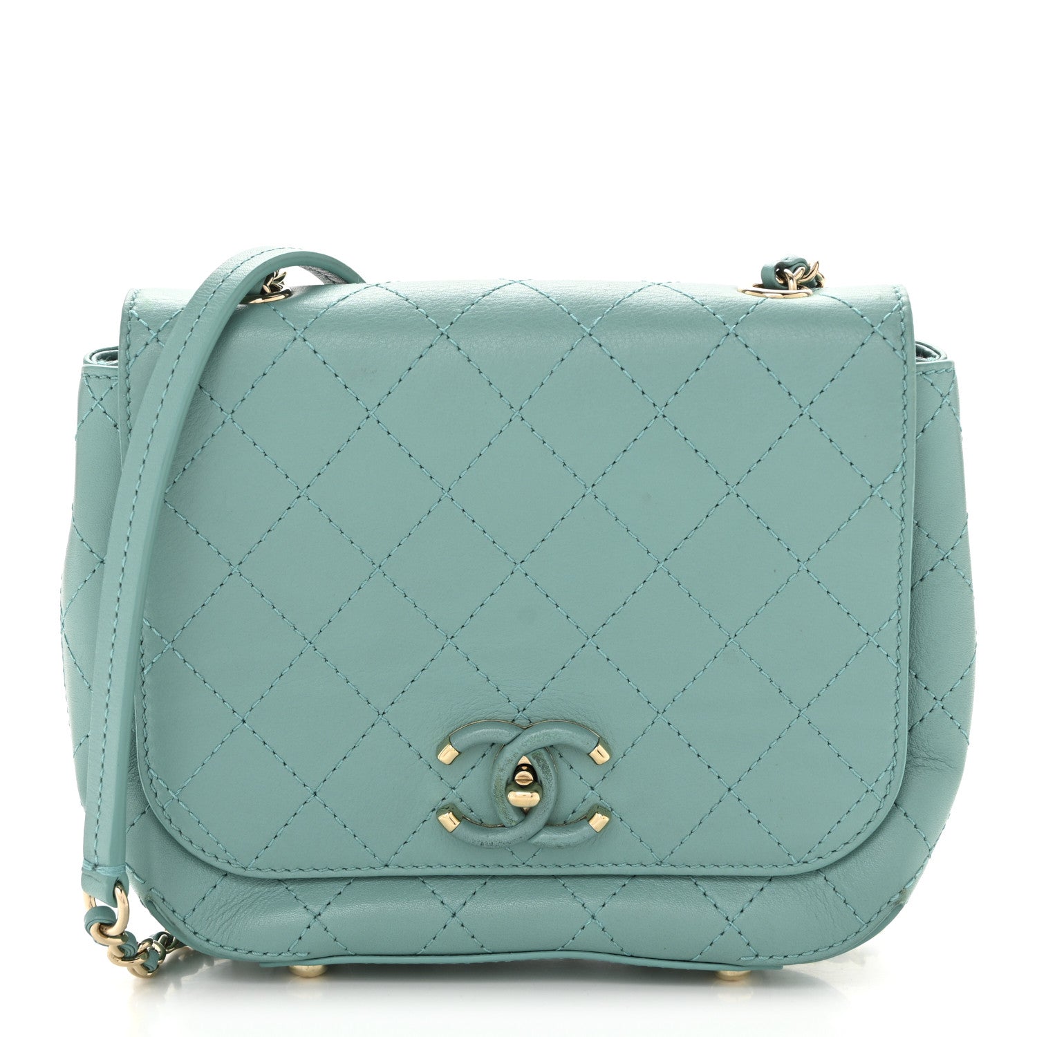 Chanel Calfskin Stitched Small Covered CC Flap Bag Green