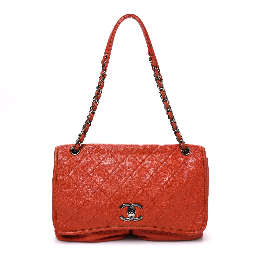 Chanel Grained Calfskin Large Natural Beauty Flap Orange