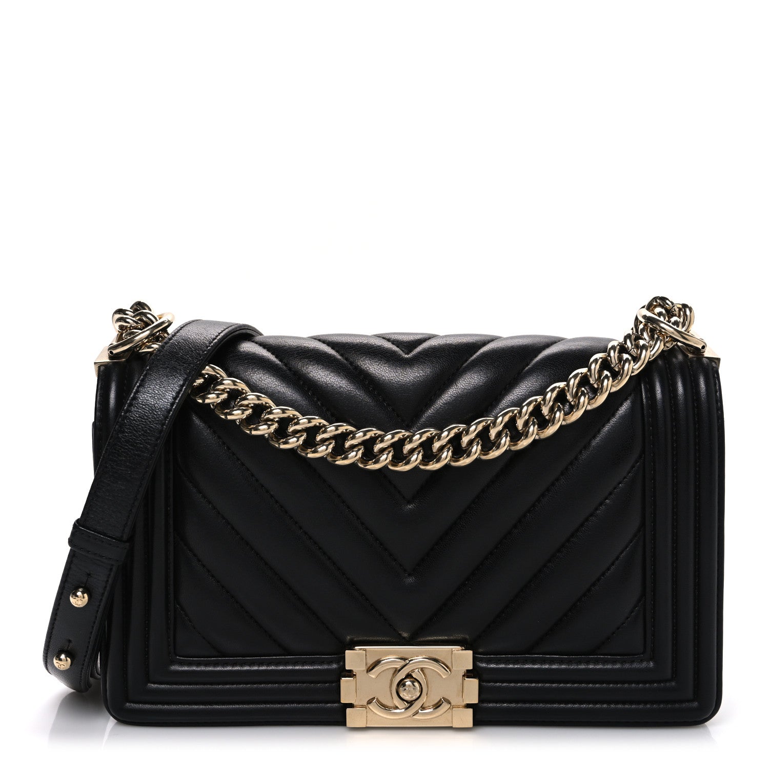 Chanel Calfskin Chevron Quilted Medium Boy Flap Black
