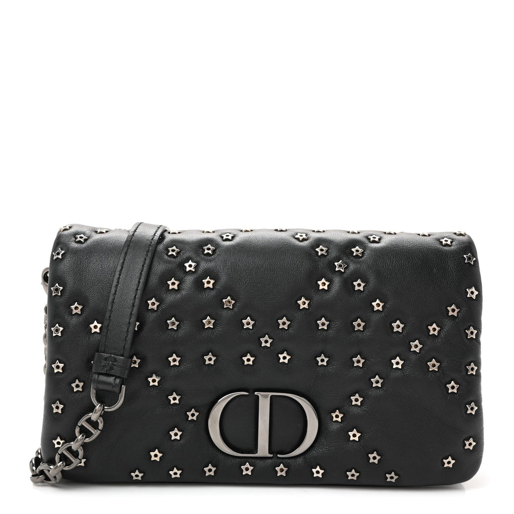 Christian Dior Calfskin Star Motif Macrocannage Mini Caro Bag Black