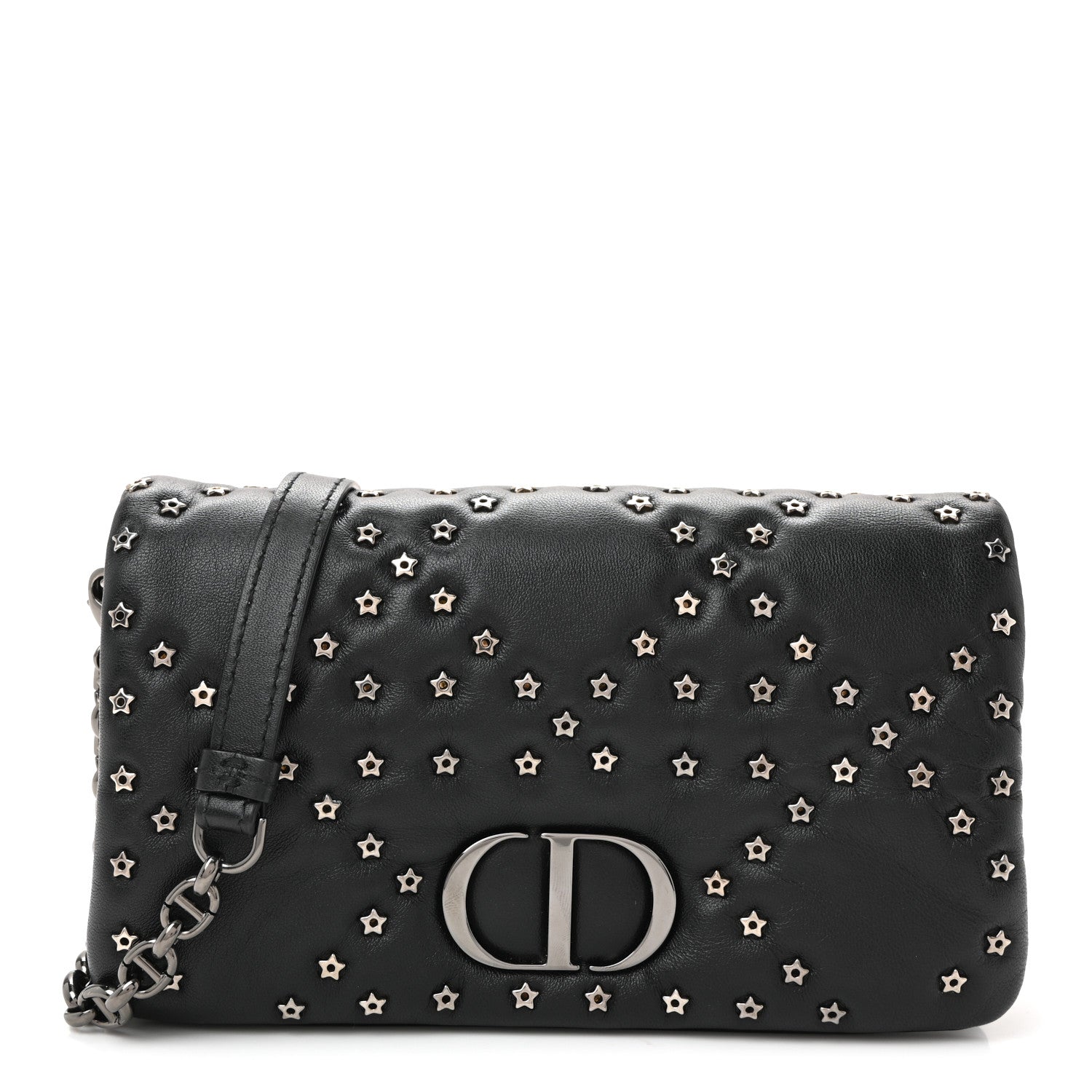 Christian Dior Calfskin Star Motif Macrocannage Mini Caro Bag Black