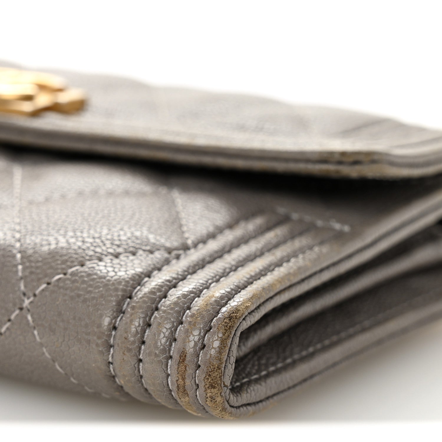 Caviar Quilted Medium Boy Flap Wallet Grey