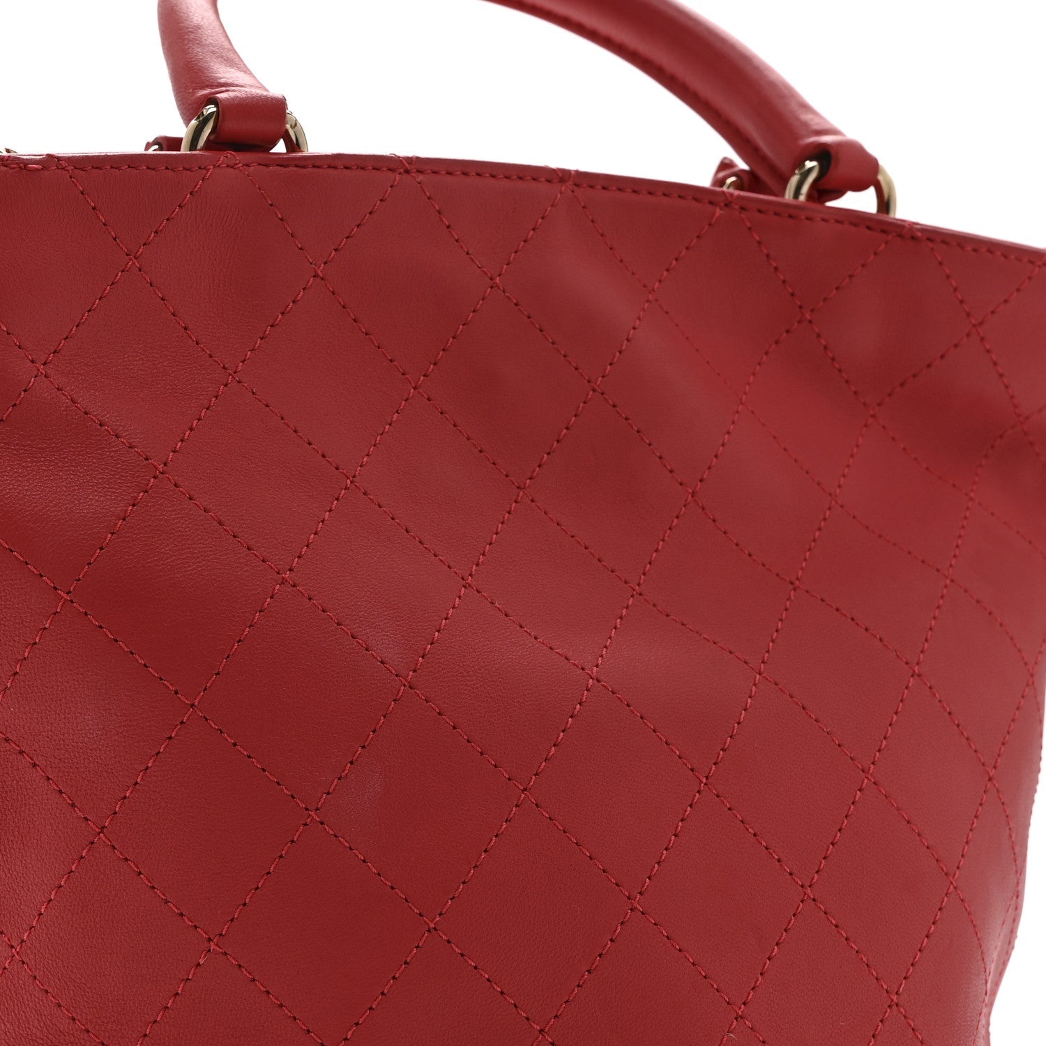 Chanel Calfskin Stitched Chain Bucket Bag Coral