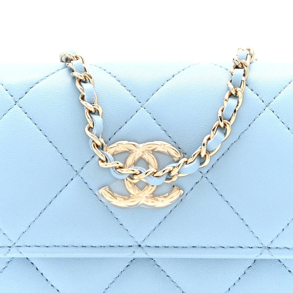 Chanel Lambskin Quilted Chain Around Coin Purse With Chain Light Blue