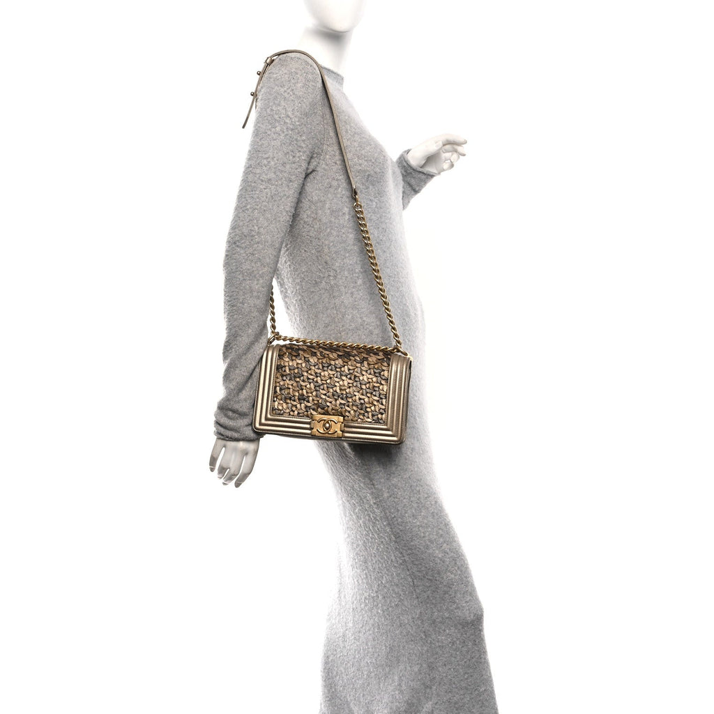 Chanel Metallic Lambskin Medium Scaled Boy Flap Gold