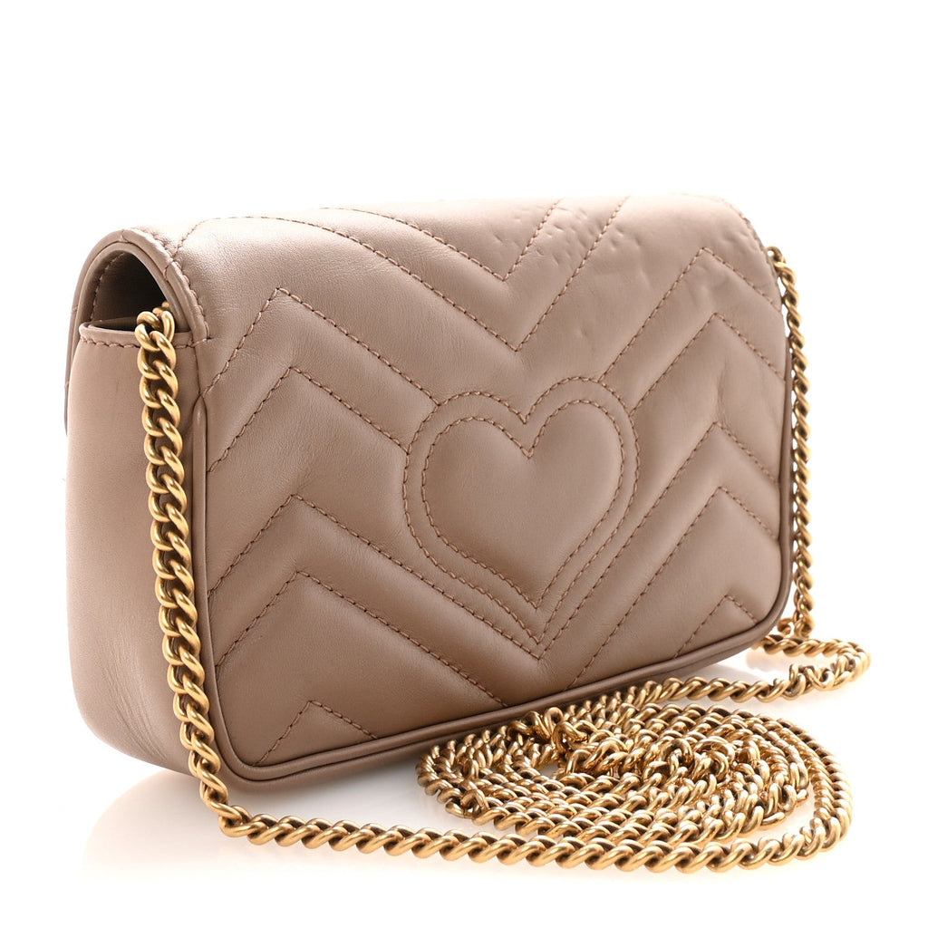 Gucci Calfskin Matelasse Super Mini GG Marmont Shoulder Bag Porcelain Rose