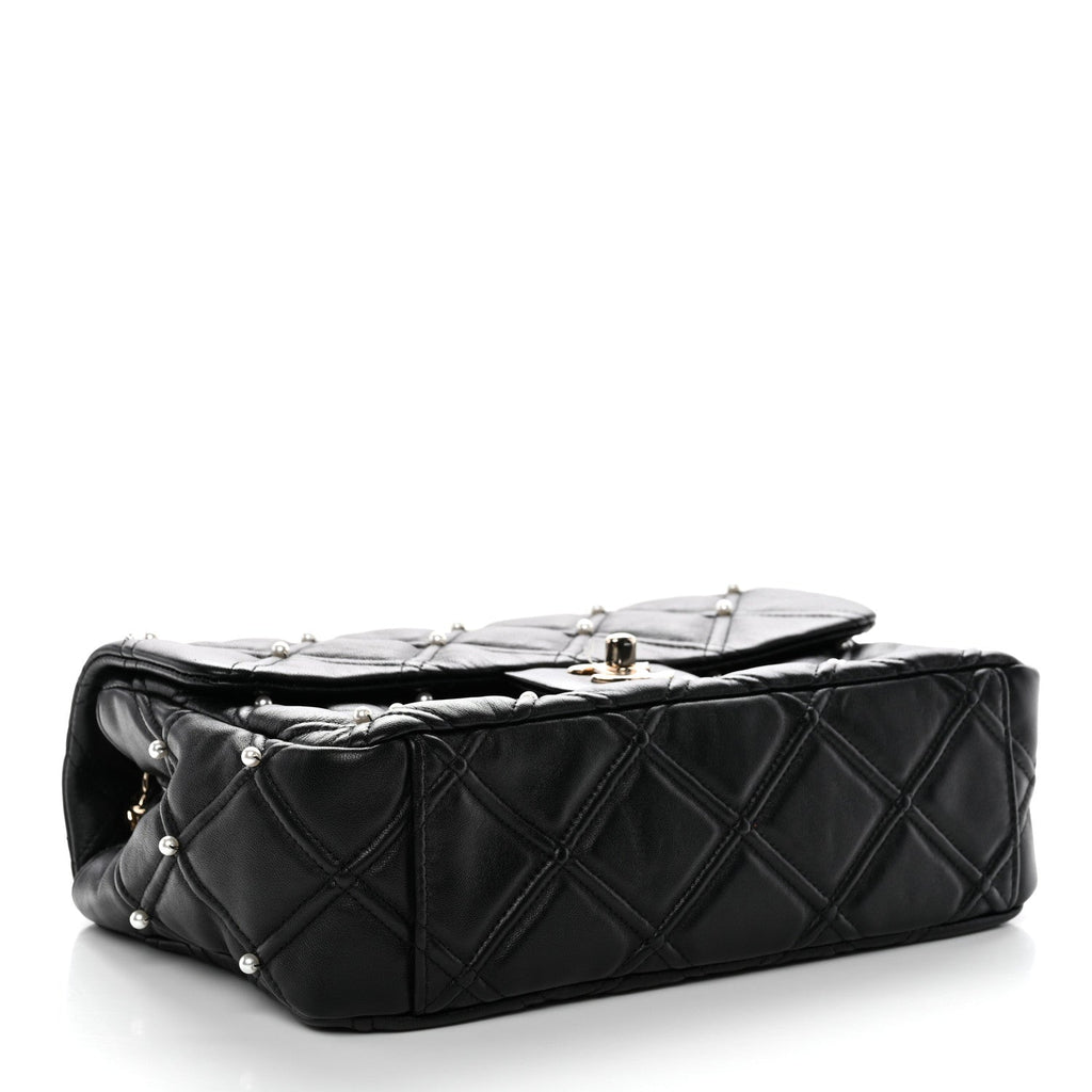Chanel Lambskin Quilted Pearl Studded Flap Black