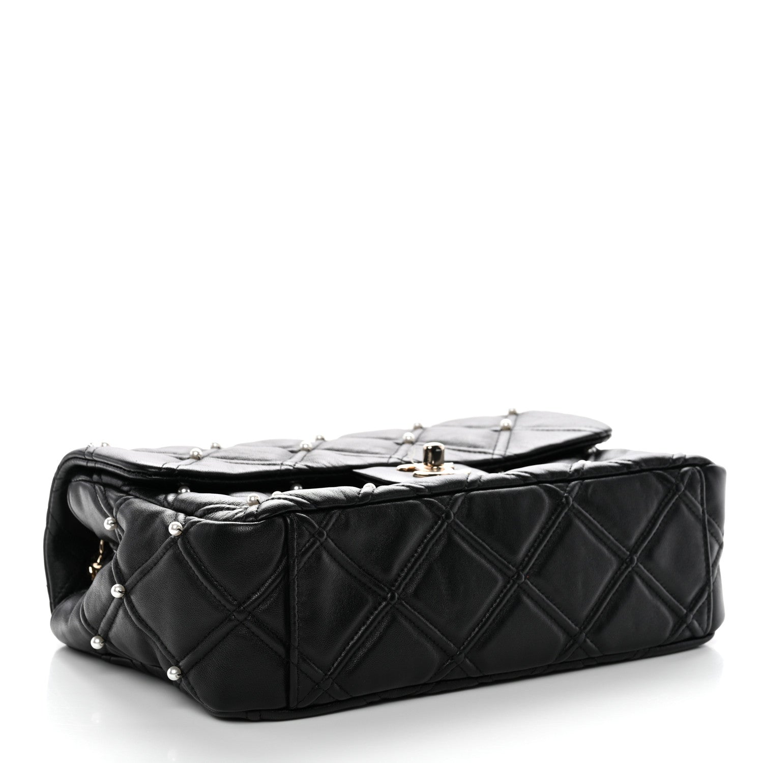 Chanel Lambskin Quilted Pearl Studded Flap Black