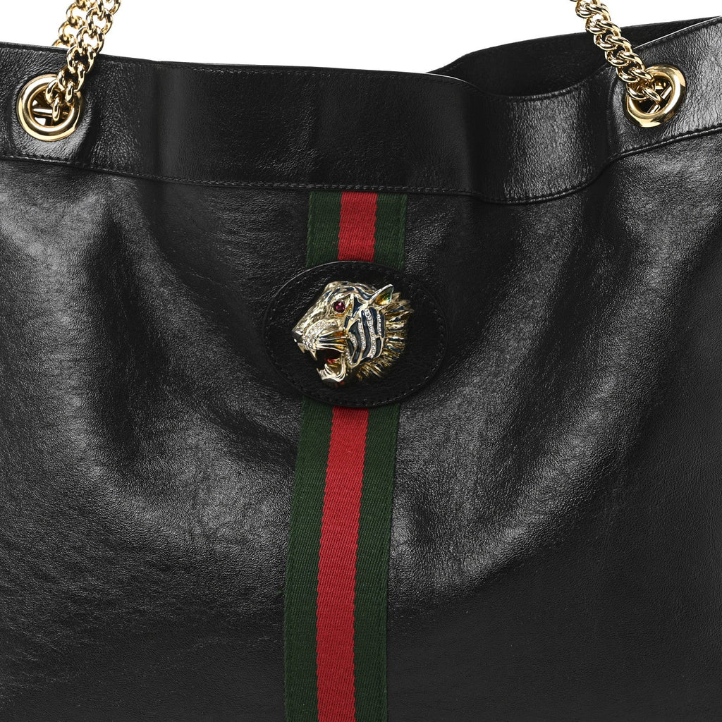 Gucci Calfskin Large Rajah Chain Tote Black