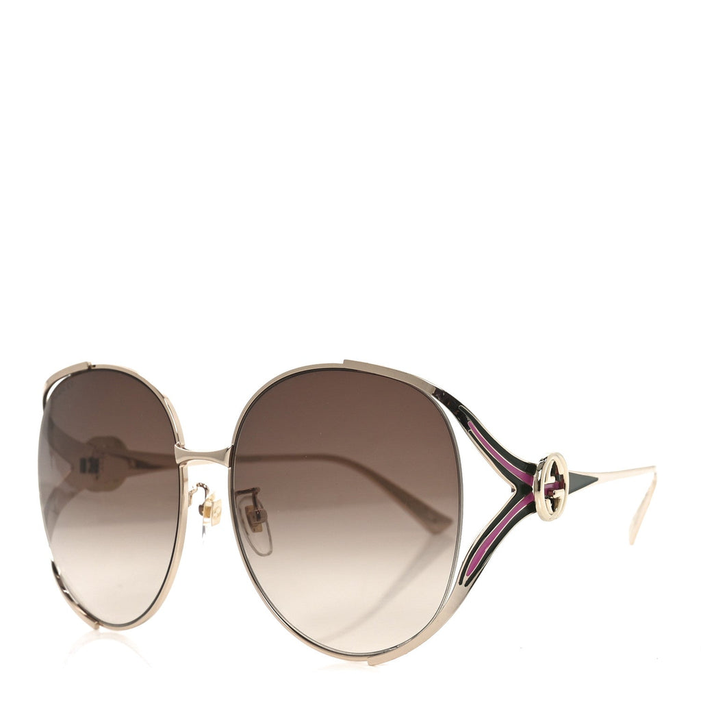 Gucci Metal Oversized Round Frame GG0225S Sunglasses Green Pink