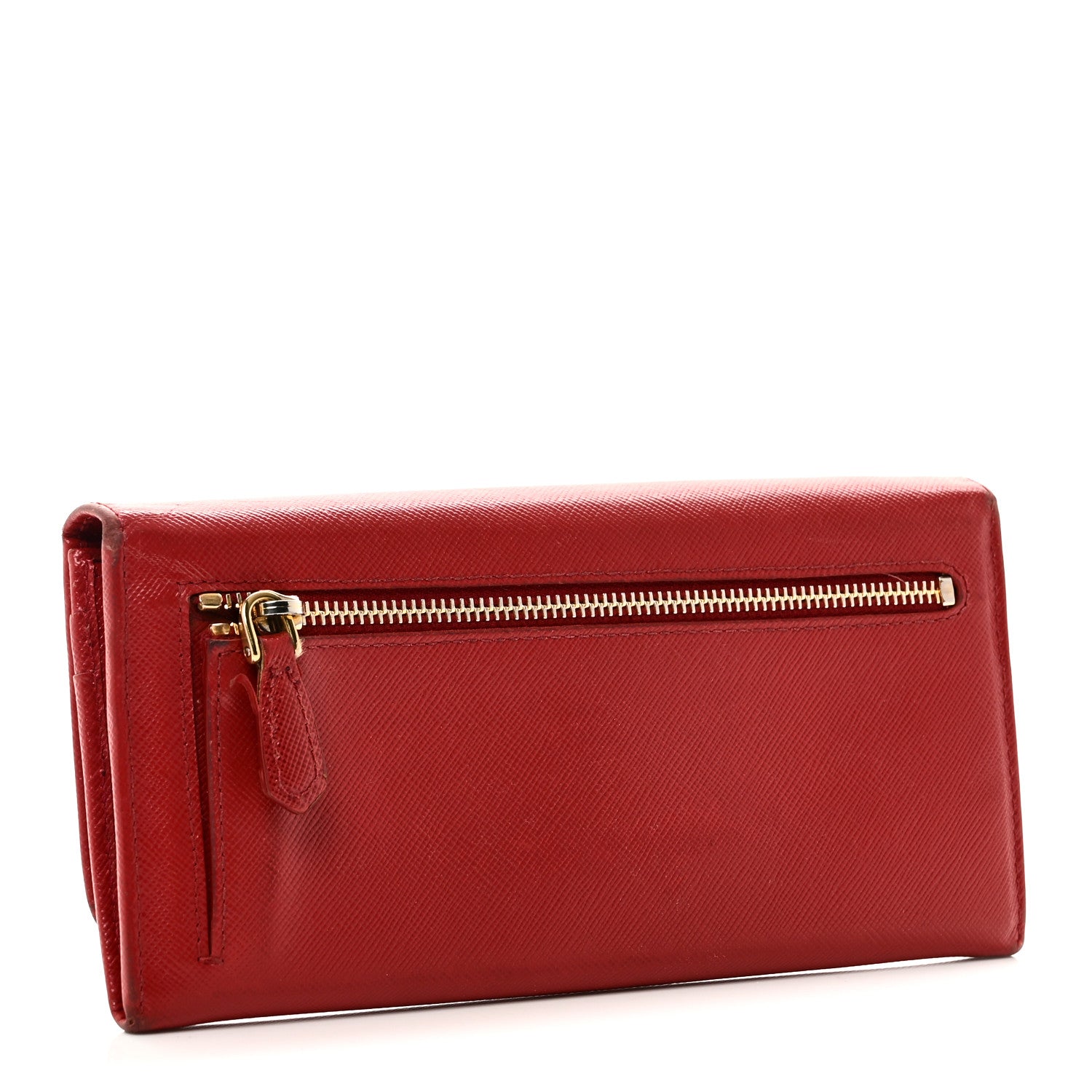 Prada Saffiano Metal Continental Flap Wallet Fuoco