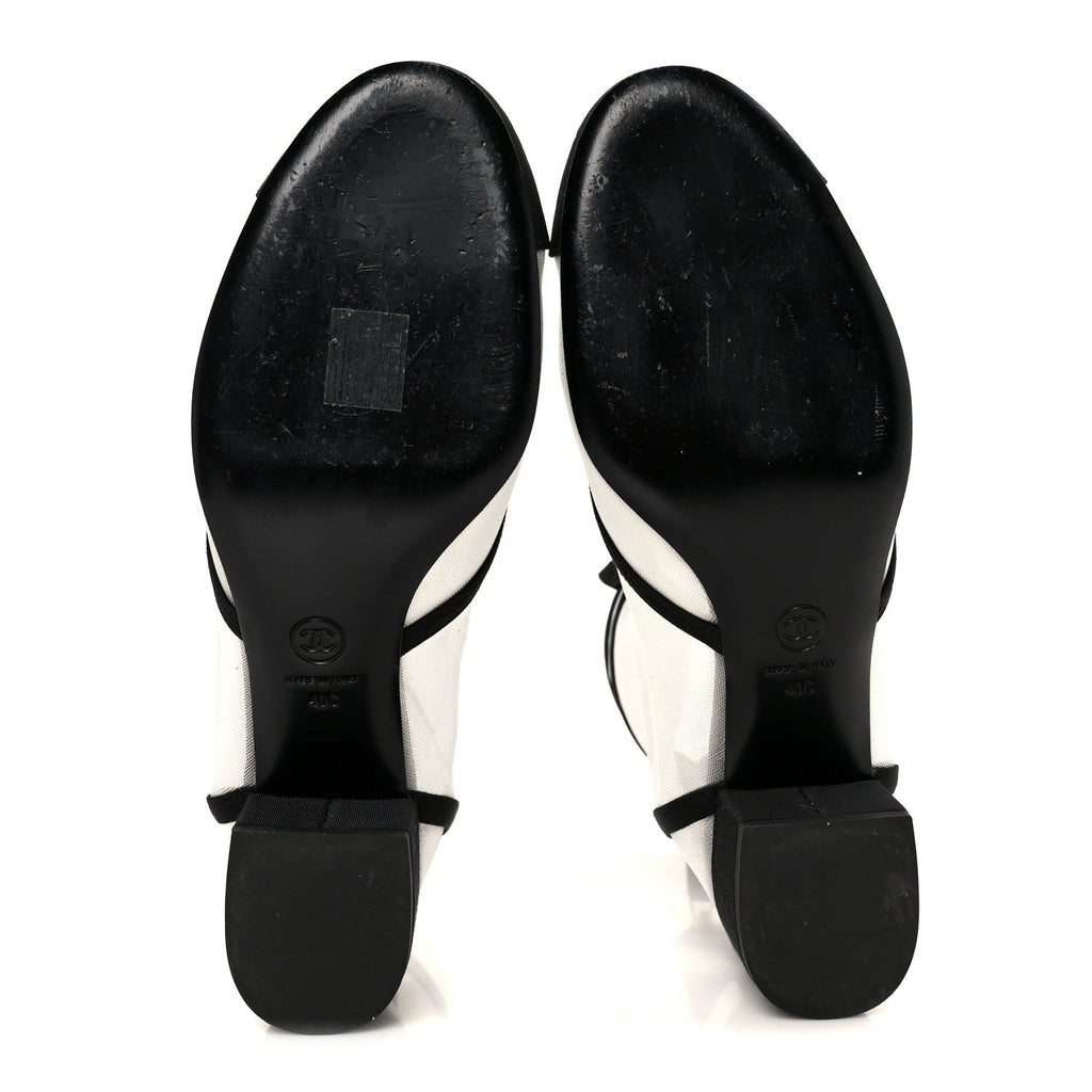 Mesh Grosgrain CC Cap Toe Ankle Boots 40 White Black
