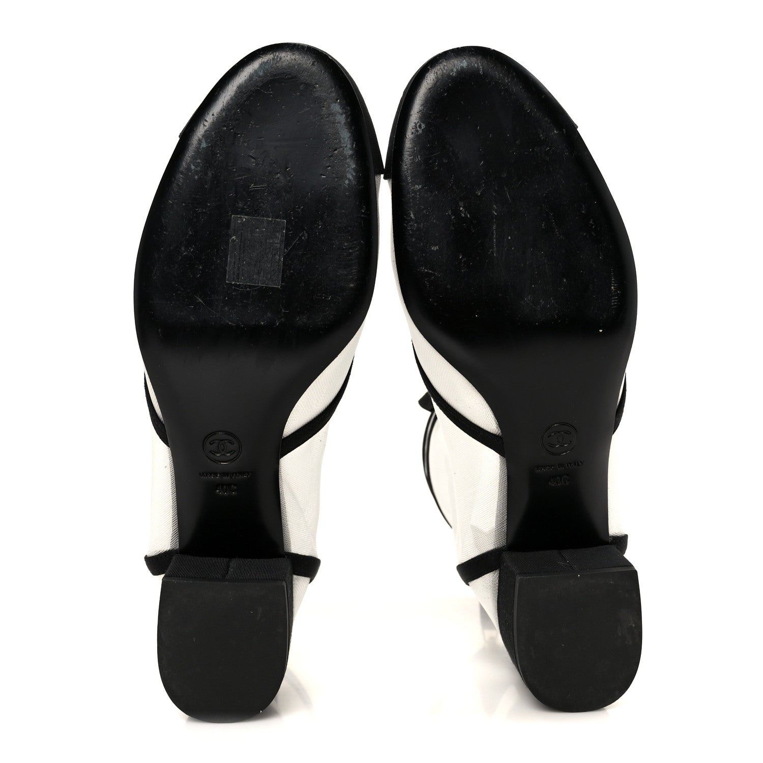 Mesh Grosgrain CC Cap Toe Ankle Boots 40 White Black