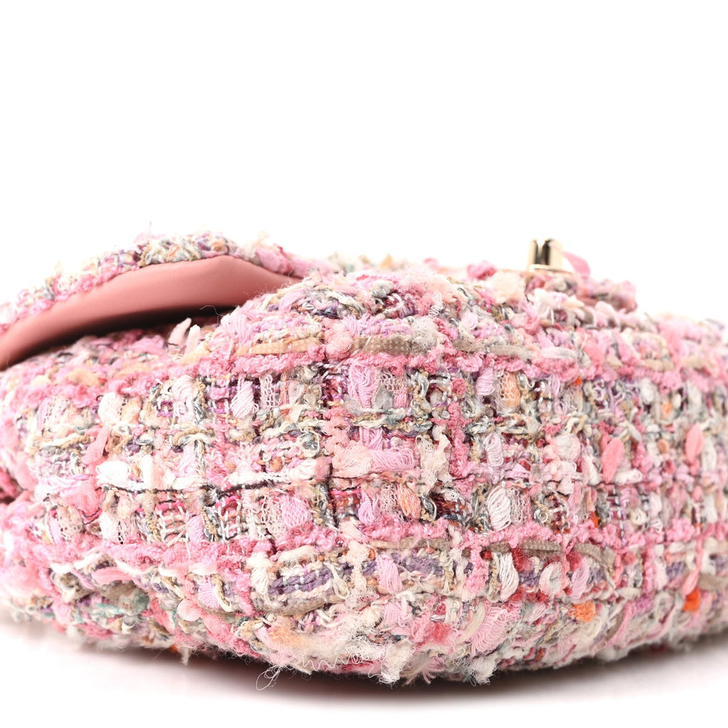 Chanel Tweed Mini Pearl Handle Flap Pink Beige Orange Ecru