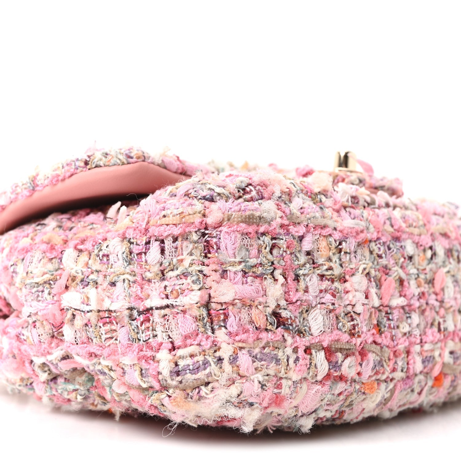 Chanel Tweed Mini Pearl Handle Flap Pink Beige Orange Ecru