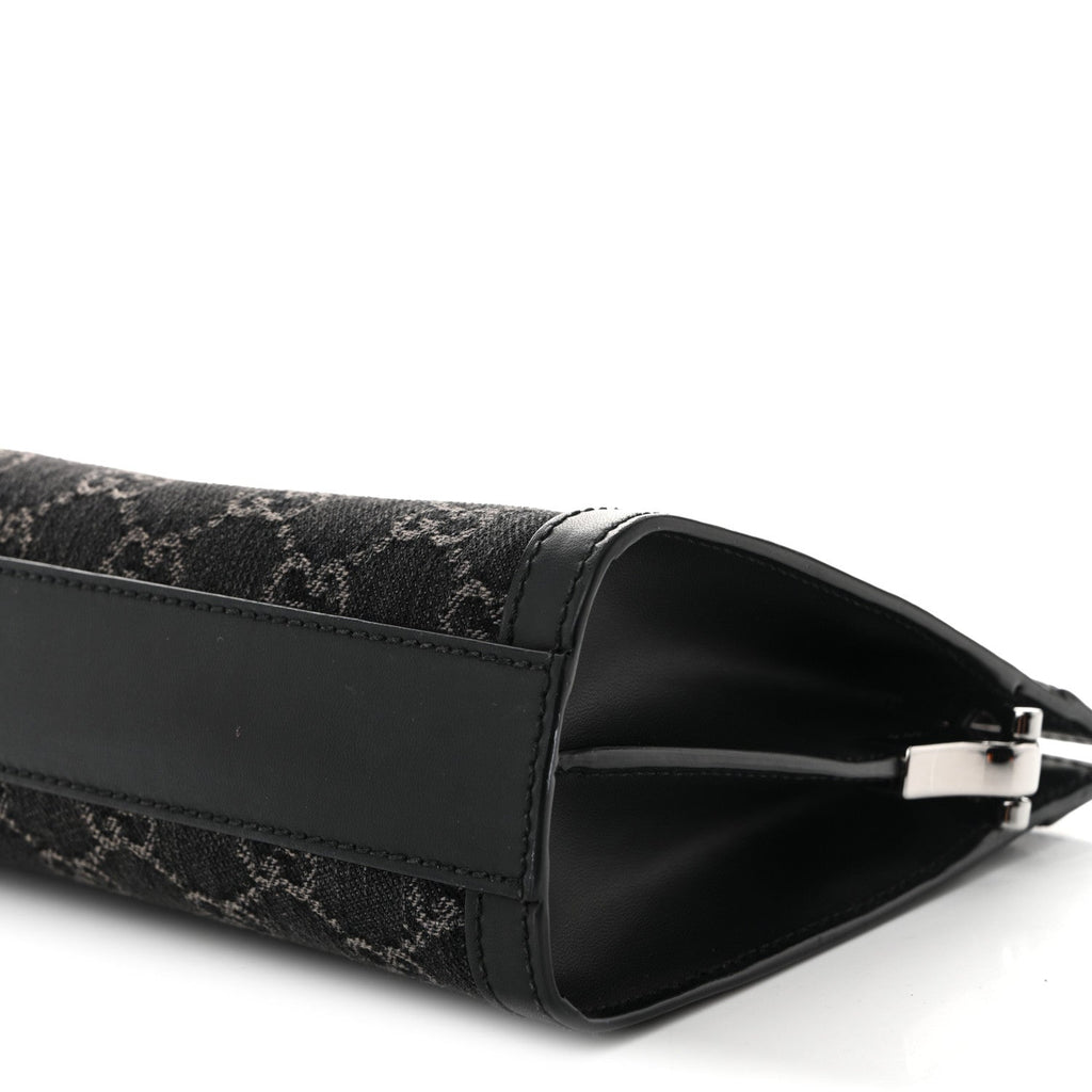 Gucci Jacquard Black Denim GG Monogram Chain Shoulder Bag Black Ivory