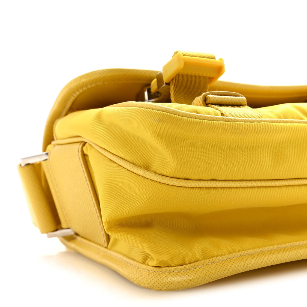 Prada Tessuto Nylon Saffiano Pocket Double Snap Buckle Messenger Shoulder Bag Giallo