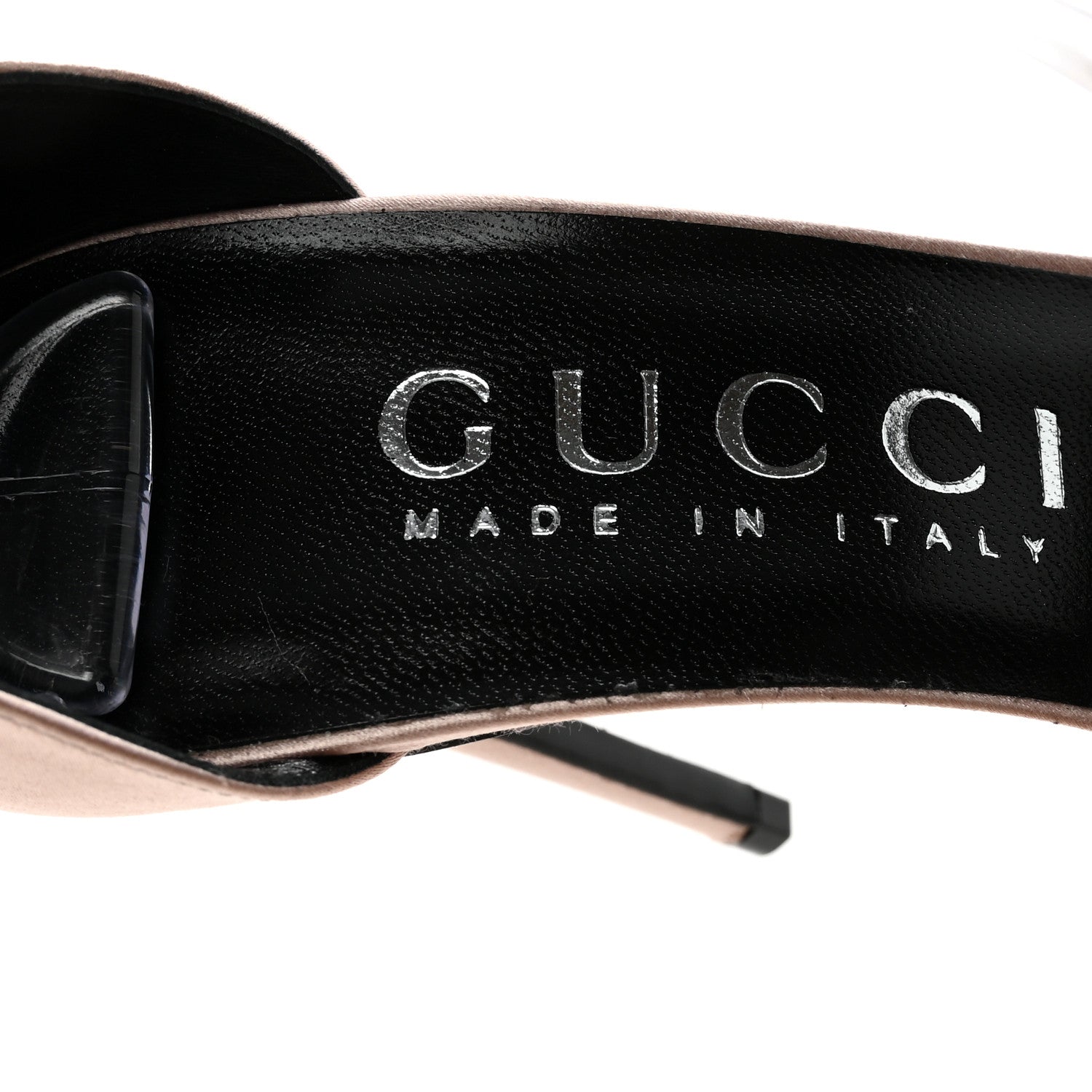 Gucci Satin Crystal Ankle Strap Sandal Pumps 38.5 Skin Rose