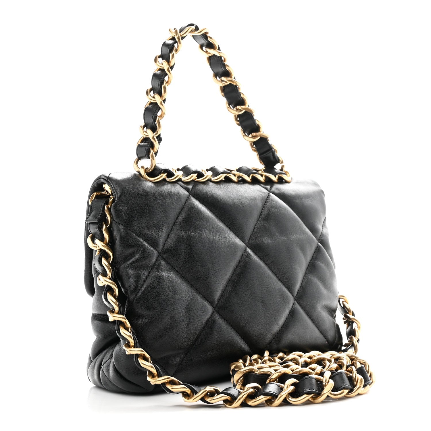 Chanel Lambskin Quilted Small Chain Top Handle Flap Black