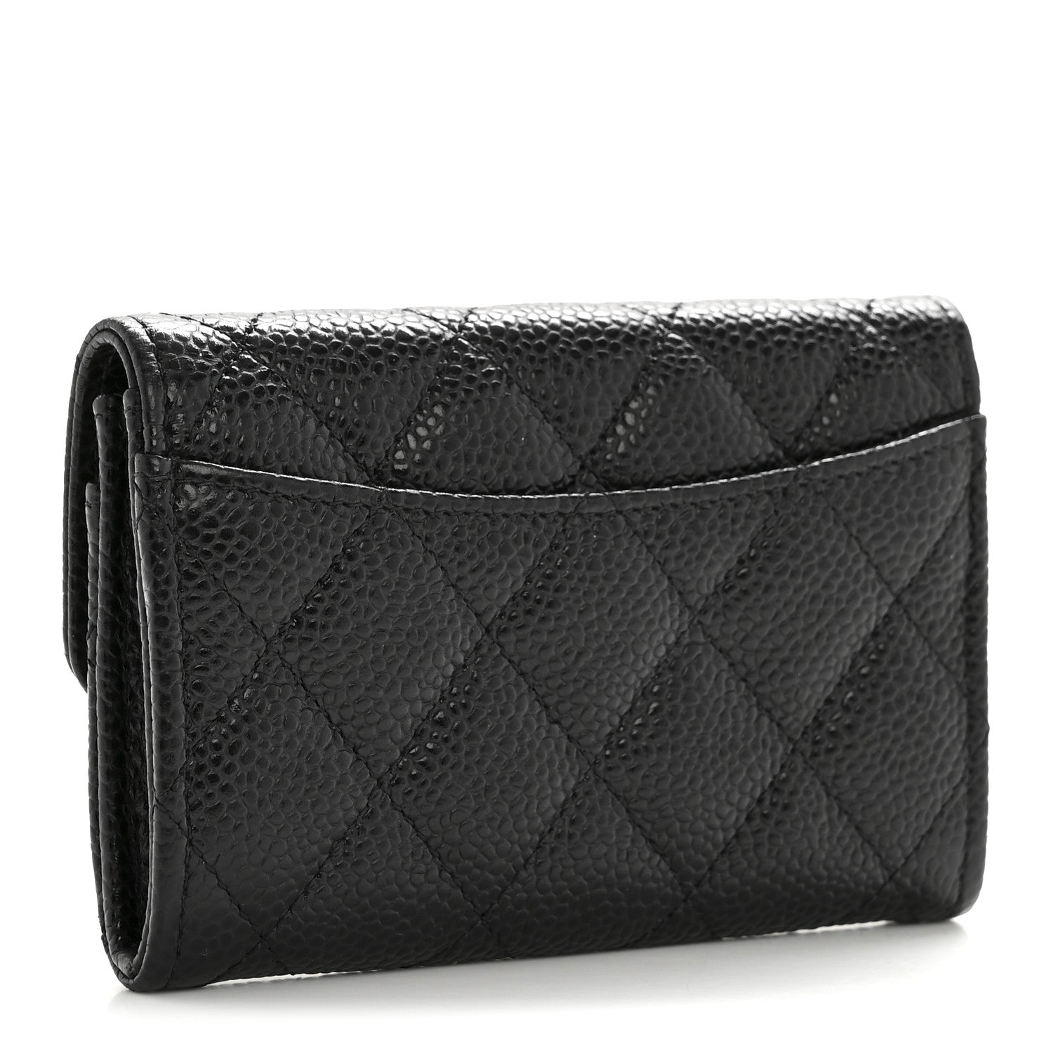 Caviar Quilted Flap Card Holder Wallet Black