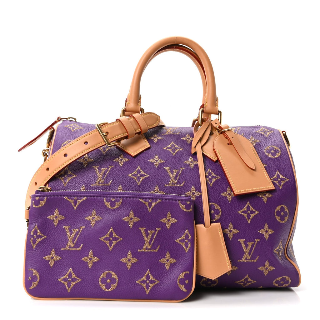 Louis Vuitton Calfskin Embroidered Monogram Speedy P9 Bandouliere 30 Golden Lotus Purple