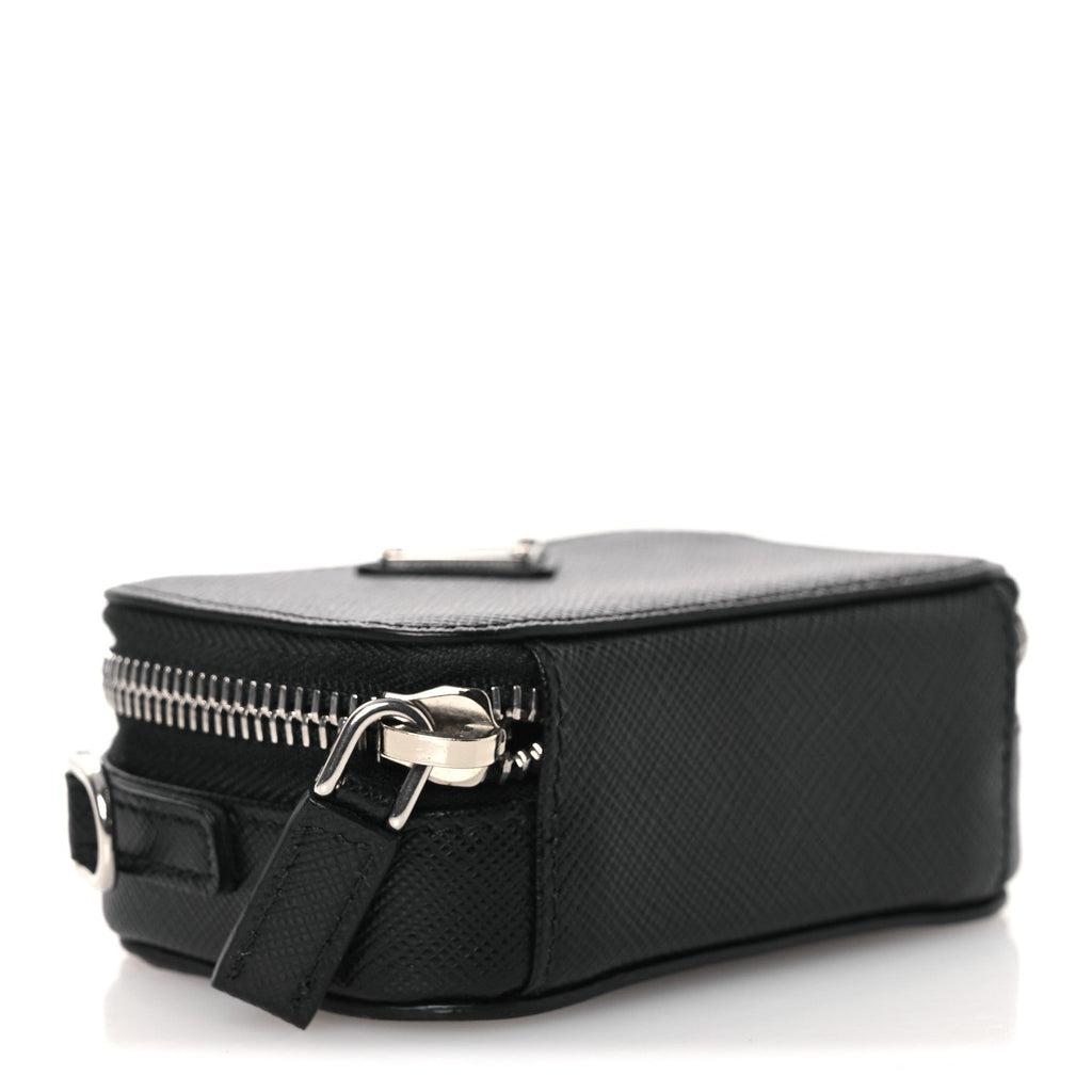 Prada Saffiano Travel Metal Triangle Logo Mini Pouch Shoulder Bag Black